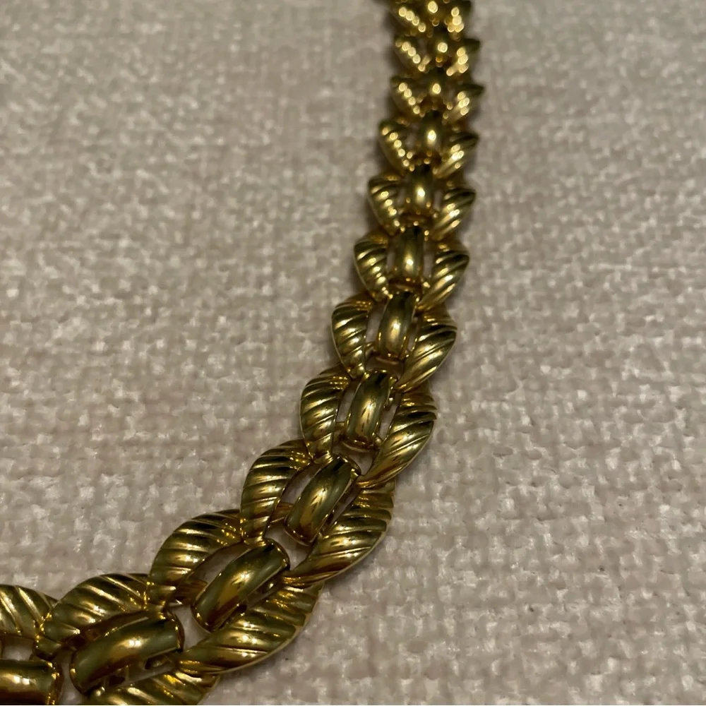 Vintage 80s Monet Gold Tone Triple Gold Plated Statement Necklace 18